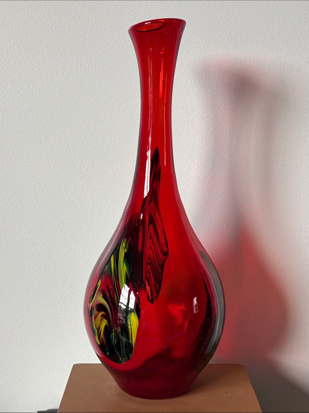 Vintage Pier 1 Imports Ruby Red Art Glass Vase Swirl Accent MCM Style Home Decor